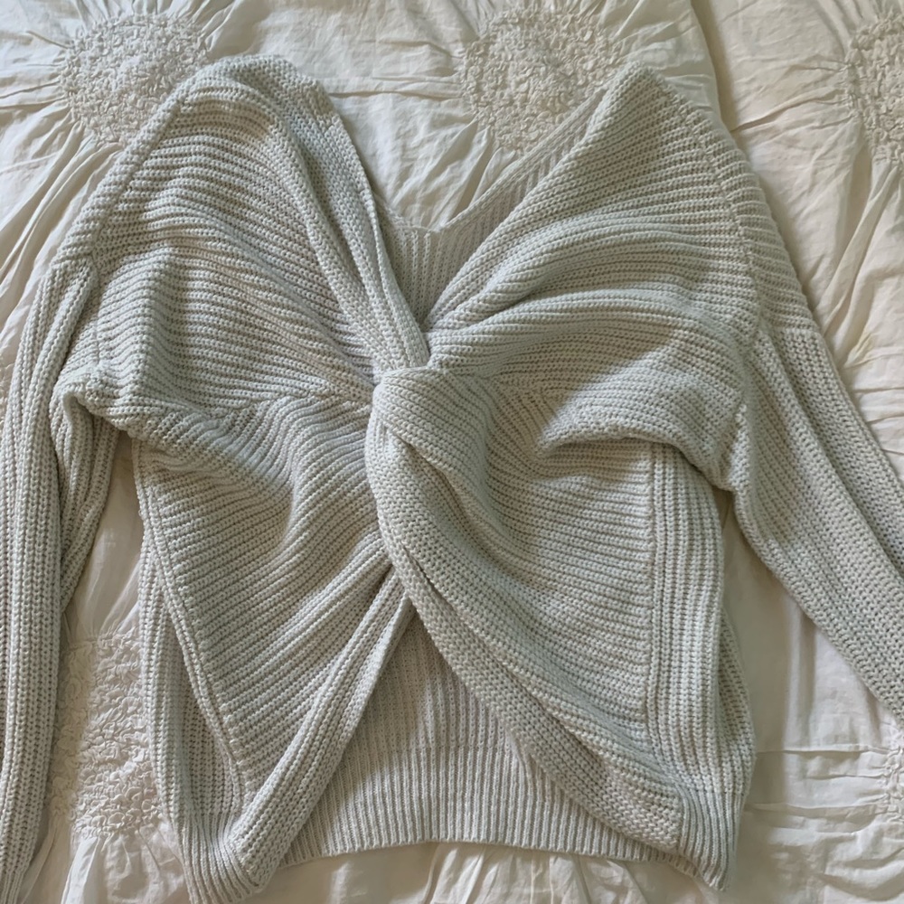 White cross back sweater